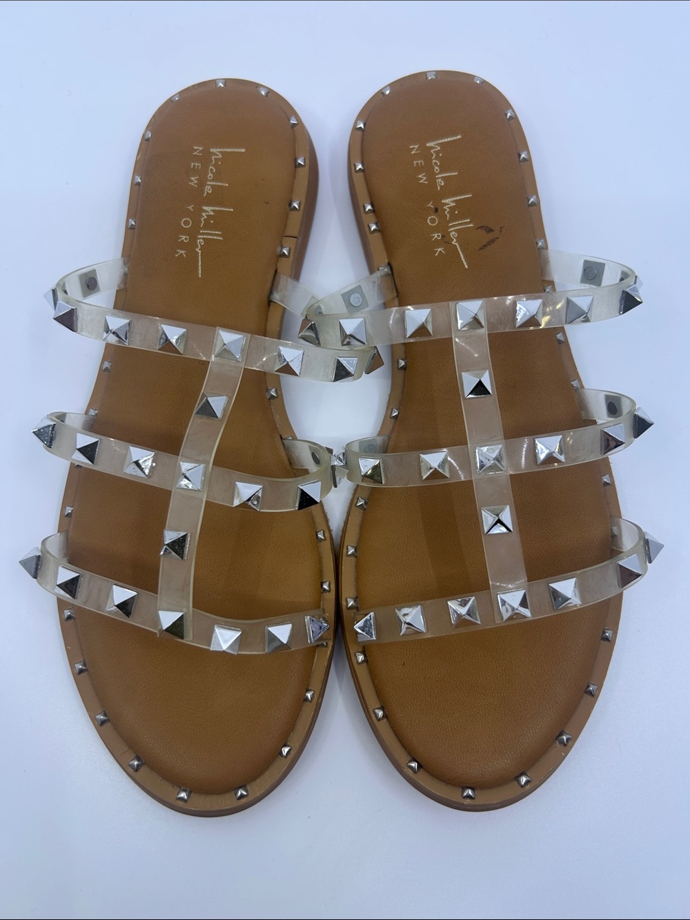 Nicole Miller Clear Strappy Sandals with Silver Studs
